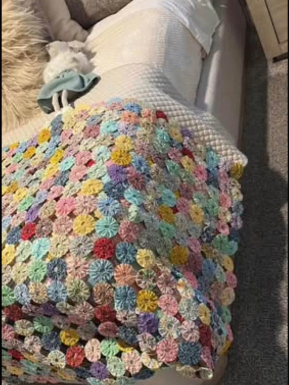 Handmade Multicolor Crochet Yo-Yo Throw Blanket - Home Bedding